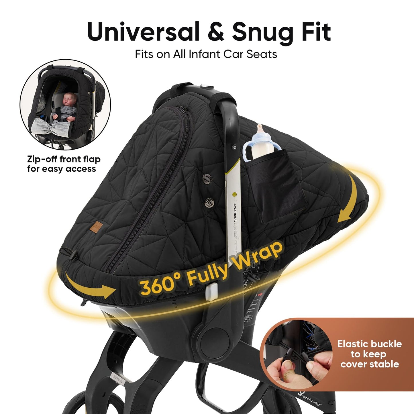 Car Seat Cover Baby Winter: Sprouterie Carseat Canopy For Babies - Infant Cold Weather Shield With Zipper Peeping Window Warm An