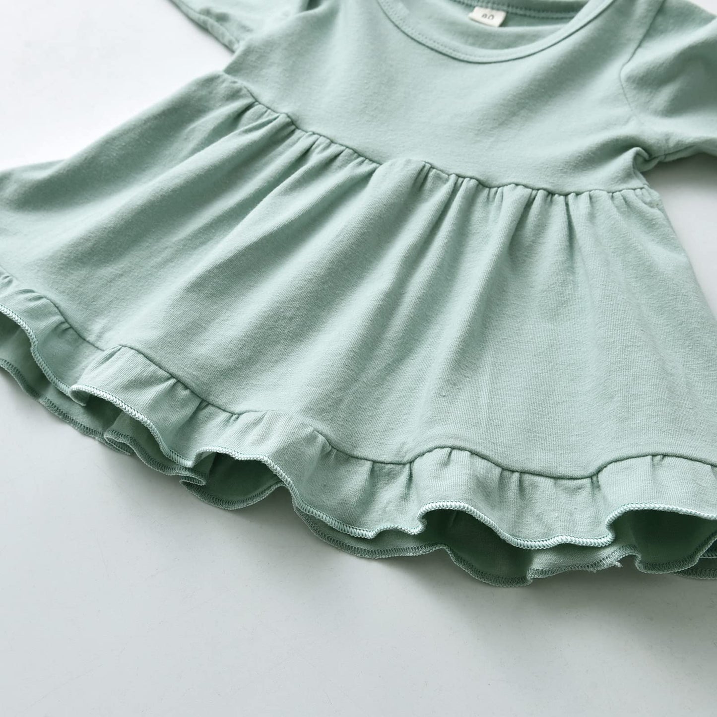 Kulcerry Toddler Baby Girl Clothes Solid Color Long Sleeve Ruffle Tops Floral Pants Headband Outfits Set (18-24 Months, Green