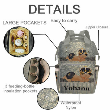 M Yescustom Personalized Name Diaper Bag Backpack, Grey Crown Diaper Baby Bags For Mom & Dad, Portable Travel Back Pack Baby Sho