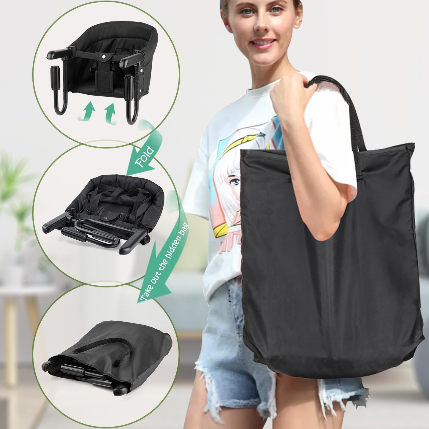 Hook On Chair, Portable Baby Feeding Seat Attached To Table - Clip On High Chair With Fold-Flat Storage Bag, Easy Clean Fast Tab