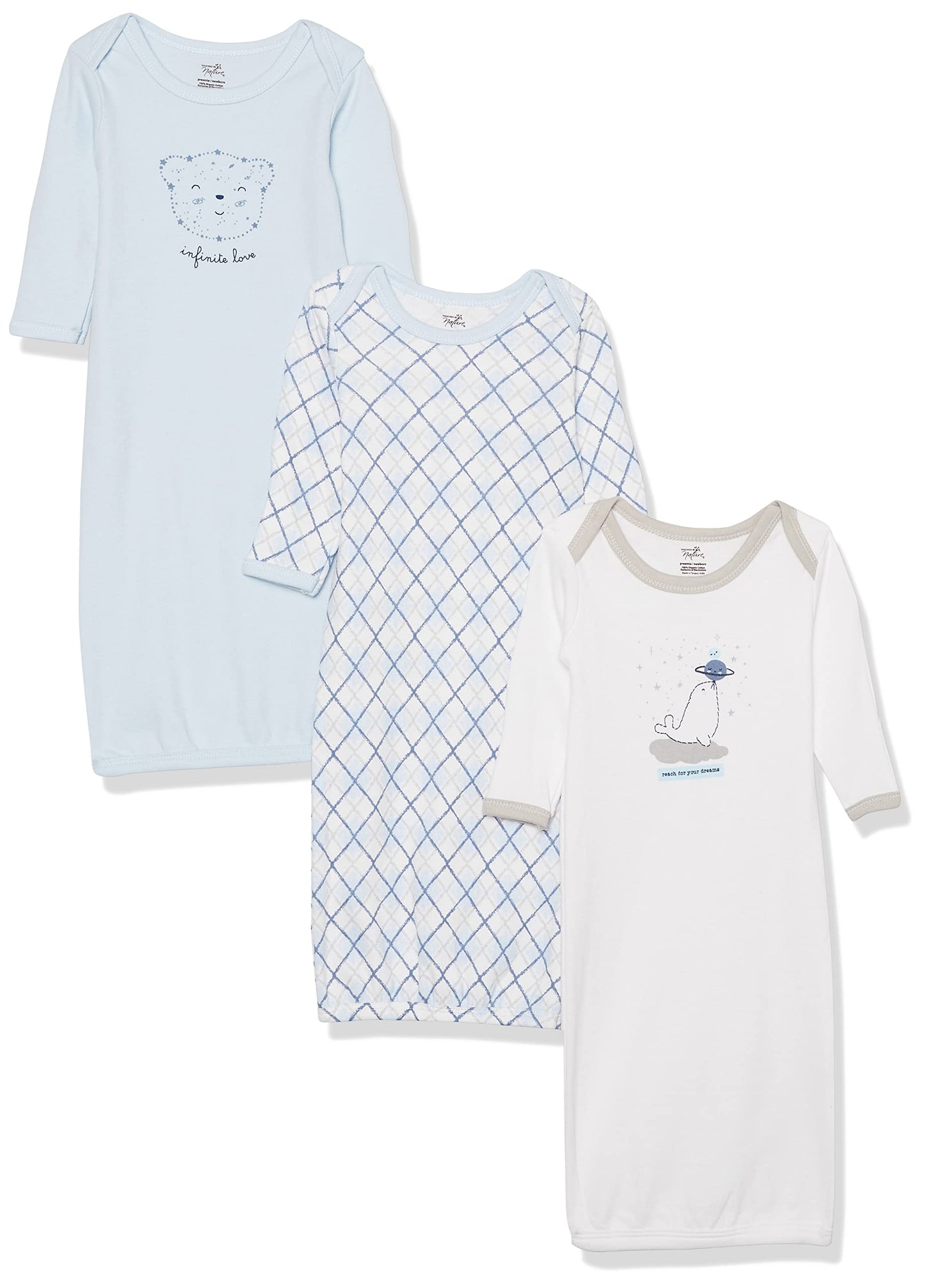 Touched By Nature Unisex Baby Organic Cotton Gowns, Infinite Love Bear, 0-6 Months Us