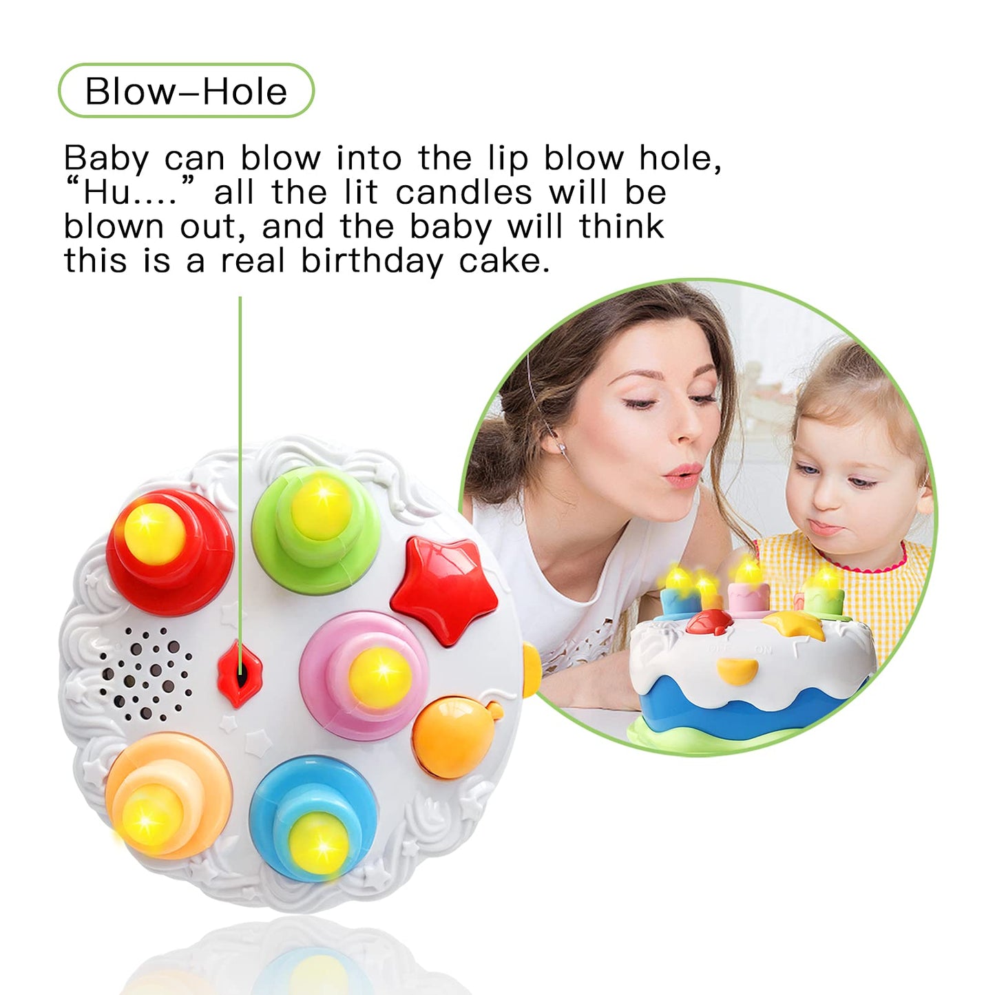 OKREVIEW First Birthday Cake Toy - Todderl Birthday Cake Toy with Candles and Songs for 18 Months+ Boys Girls Musical Birthday G