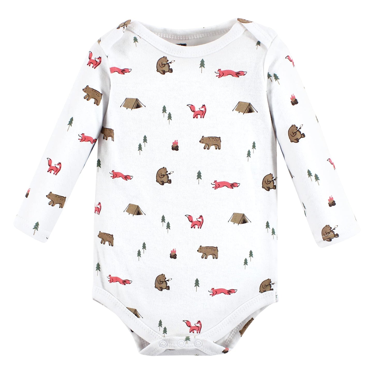 Hudson Baby Unisex Baby Cotton Long-Sleeve Bodysuits, Girl Camping Animals, 0-3 Months