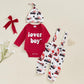 Beqeuewll Valentines Newborn Baby Boy 3Pcs Clothes Infant Long Sleeve Romper Cute Pattern Suspender Pants Overalls Outfits (Love