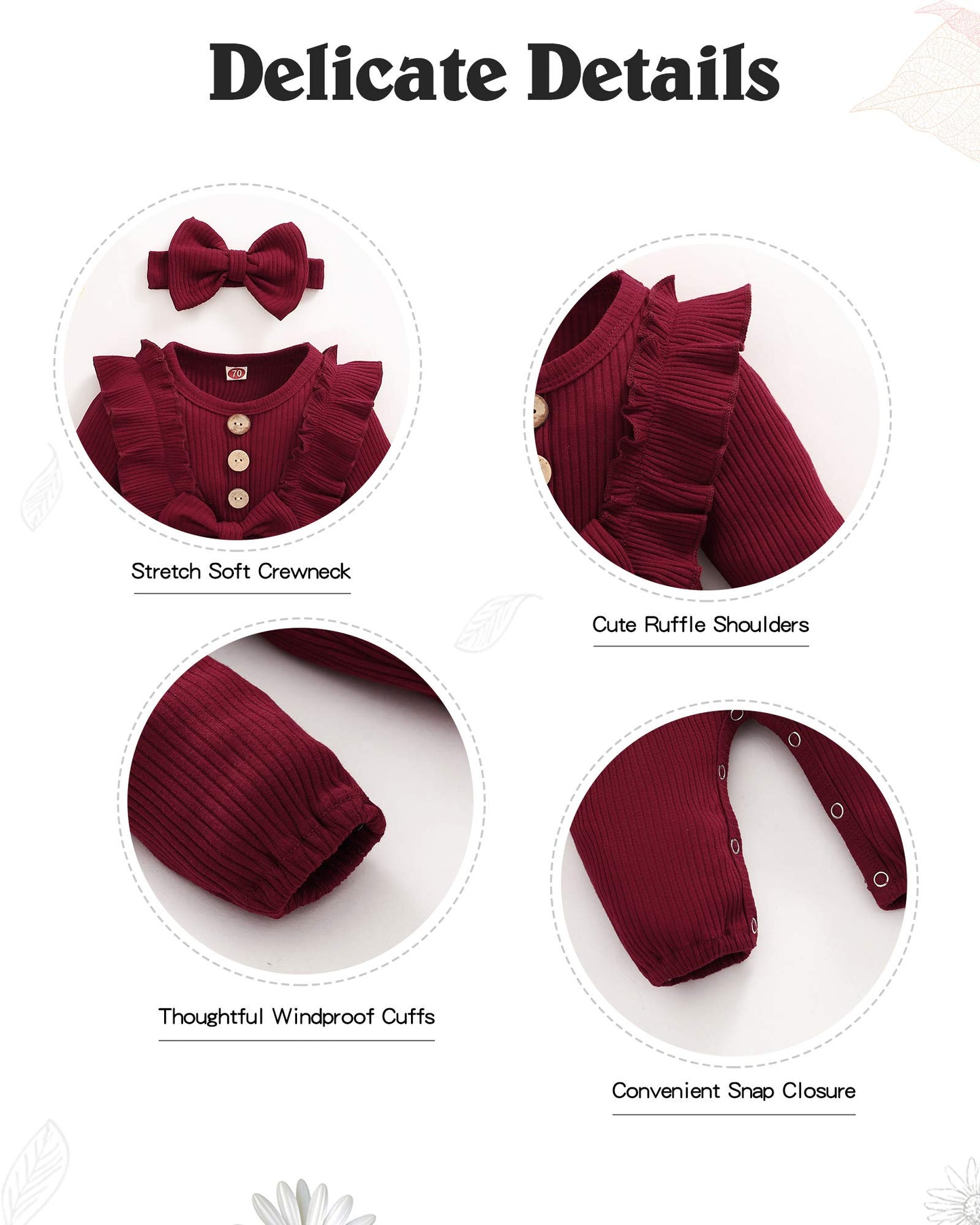 Mioglrie Newborn Baby Girl Clothes Romper Cute Baby Girl Stuff Cotton Newborn Girl Clothes Ruffle Baby Girl Outfits Gifts Maroon