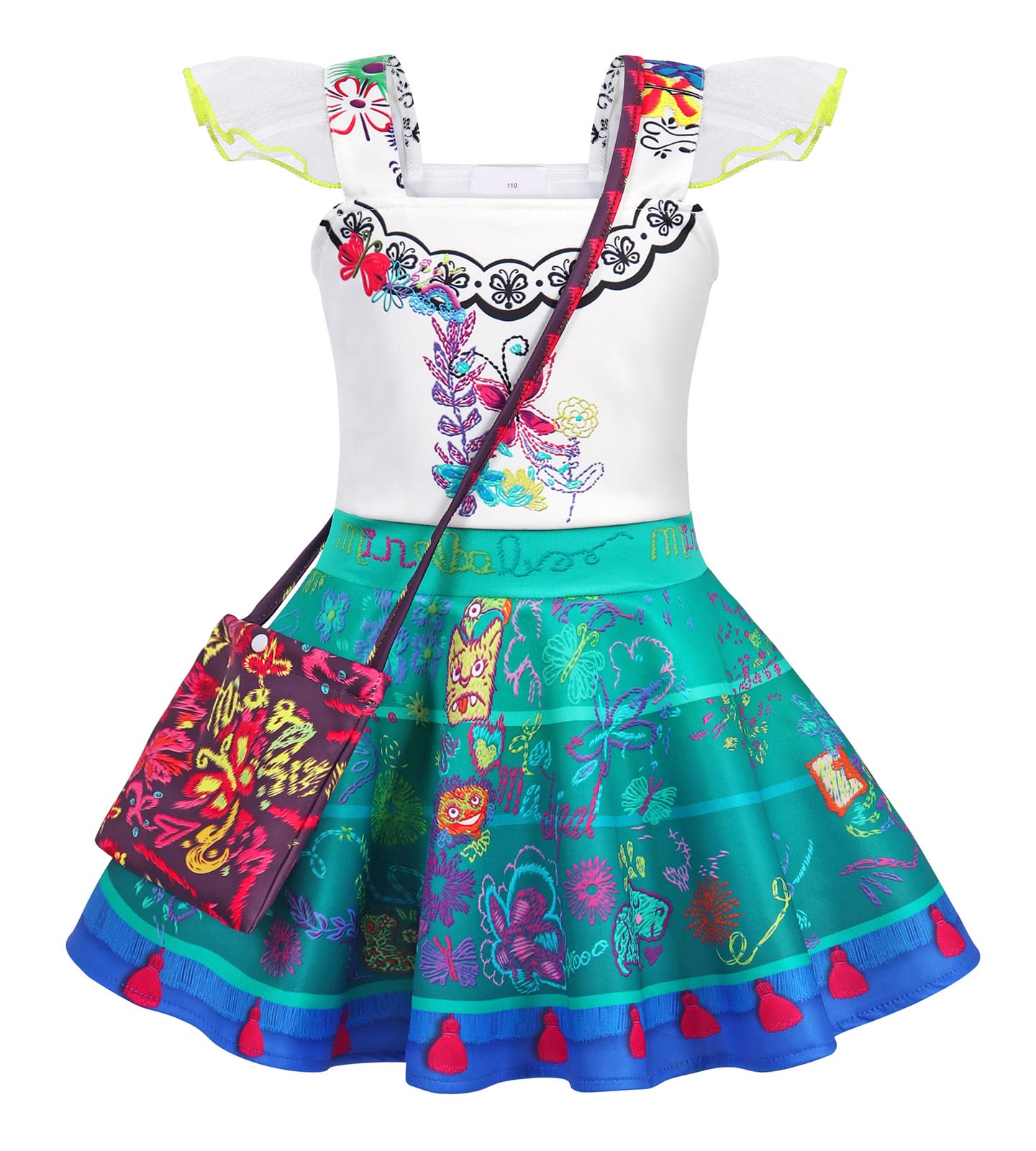 Wonderbabe Girls Mirabel Dress Up For Kids Cartoon Cosplay Princess Isabela Halloween Costume Outfits With Bag 7-8 Years