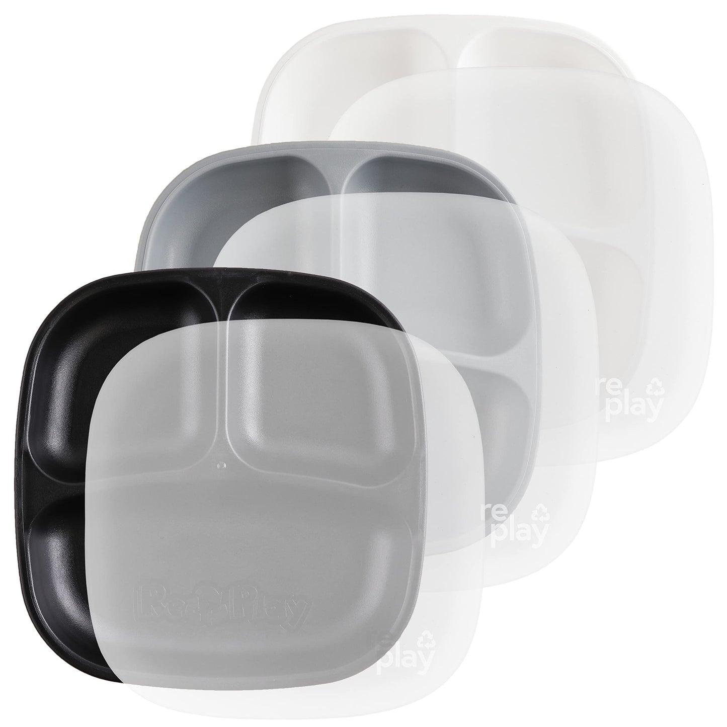 Re-Play Made in USA 7 Deep Walled Divided Plates for Kids, Set of 3 With 3 Lids - Reusable 3 Compartment Plates, Dishwasher and