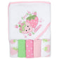 Baby Hooded Bath Towel and Washcloth Set for Infant Girls 6-12 Months (So Fresh Strawberry Pink)