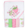 Baby Hooded Bath Towel and Washcloth Set for Infant Girls 6-12 Months (So Fresh Strawberry Pink)