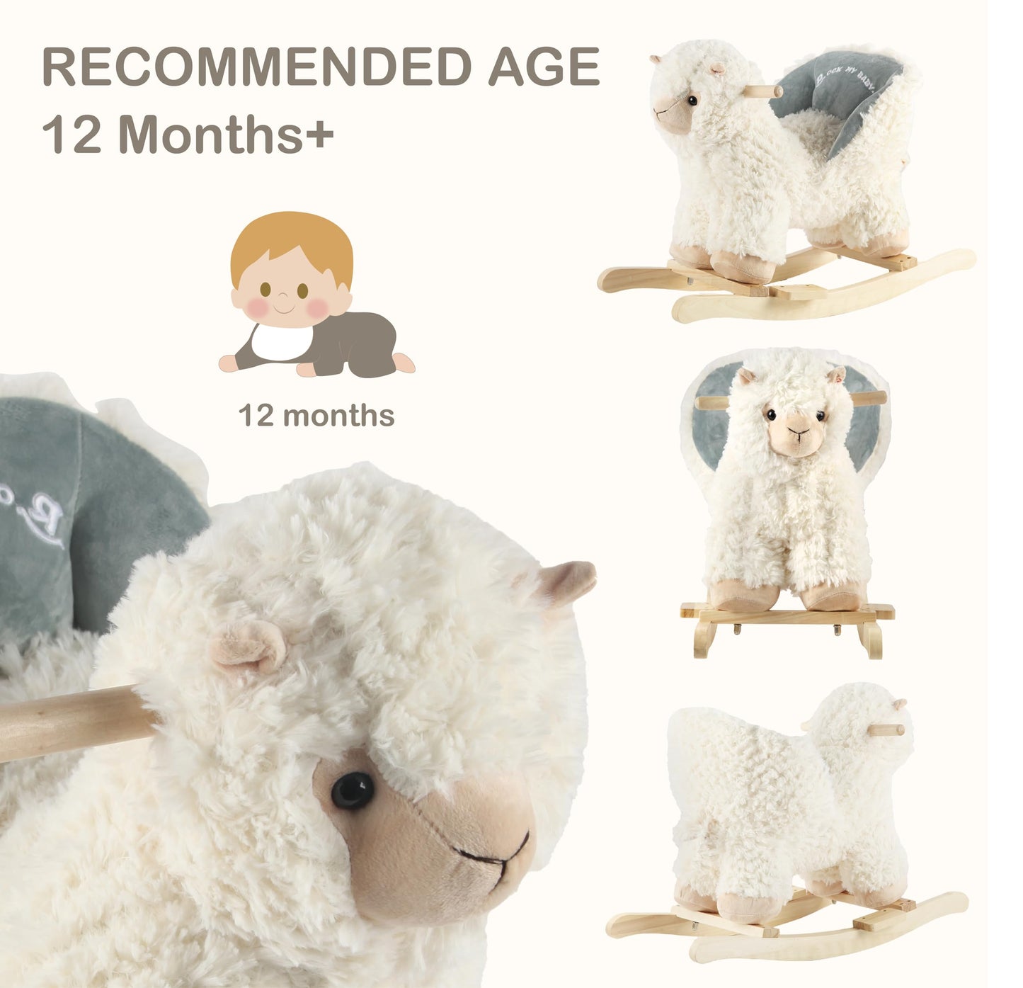 Rock My Baby Baby Rocking Horse Alpaca Llama with Chair, Plush Stuffed Animal Rocker, Wooden Rocking Toy Llama Animal Ride on fo