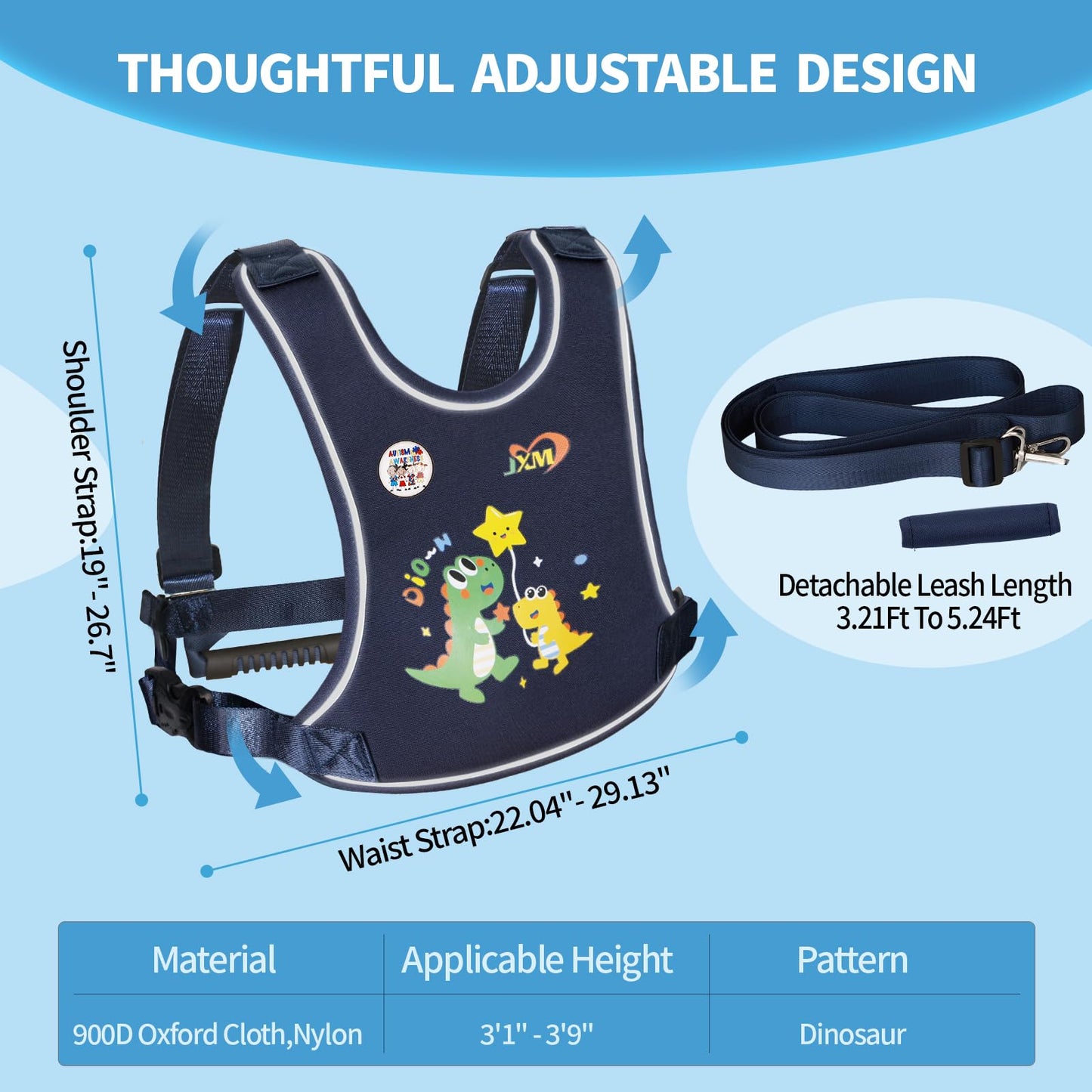 2025 New Safety Harness With Light Reflector For Active Child (3-6 Yrs), Walking Harness With Grab Handle And Removable Autism A