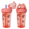 Wishkey Plastic Cartoon Printed 2 In 1 Tumbler Sipper Cup For Kids, Cute Reusable Water Bottle For Beverages With Lid And Dual S