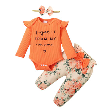 Olluisneo Toddler Baby Girl Clothes Infant Outfits Leopard Long Sleeve Shirt Orange Pant Set Winter Baby Girl Clohtes 12-18 Mont