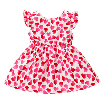 Toddler Girls Valentine'S Day Dress Baby Ruffled Stripe Love Heart Print Princess Sundress One-Piece Clothes (Red, 3-4T)