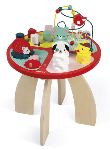 Janod Baby Forest Wooden Activity Table - 4 Play Areas - 23.2 Tall - Ages 1+ - J08018