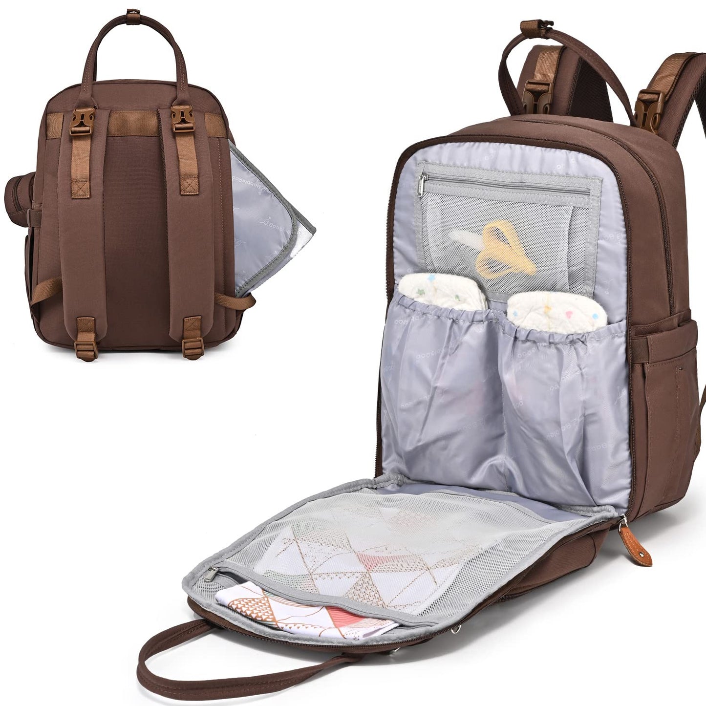 Babbleroo Diaper Bag Backpack, Changing Bags Multifunction Waterproof Travel Back Pack With Stroller Straps & Pacifier Case (Bro