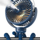 Misting Portable Stroller Fan, 6000mAh Battery Operated wiht 3-Speed, Flexible Tripod & LED Light - Dark Blue