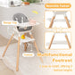 Baby Joy Baby High Chair, 6 In 1 Convertible Wooden High Chair For Babies & Toddlers With Adjustable Legs, Double Removable Tray