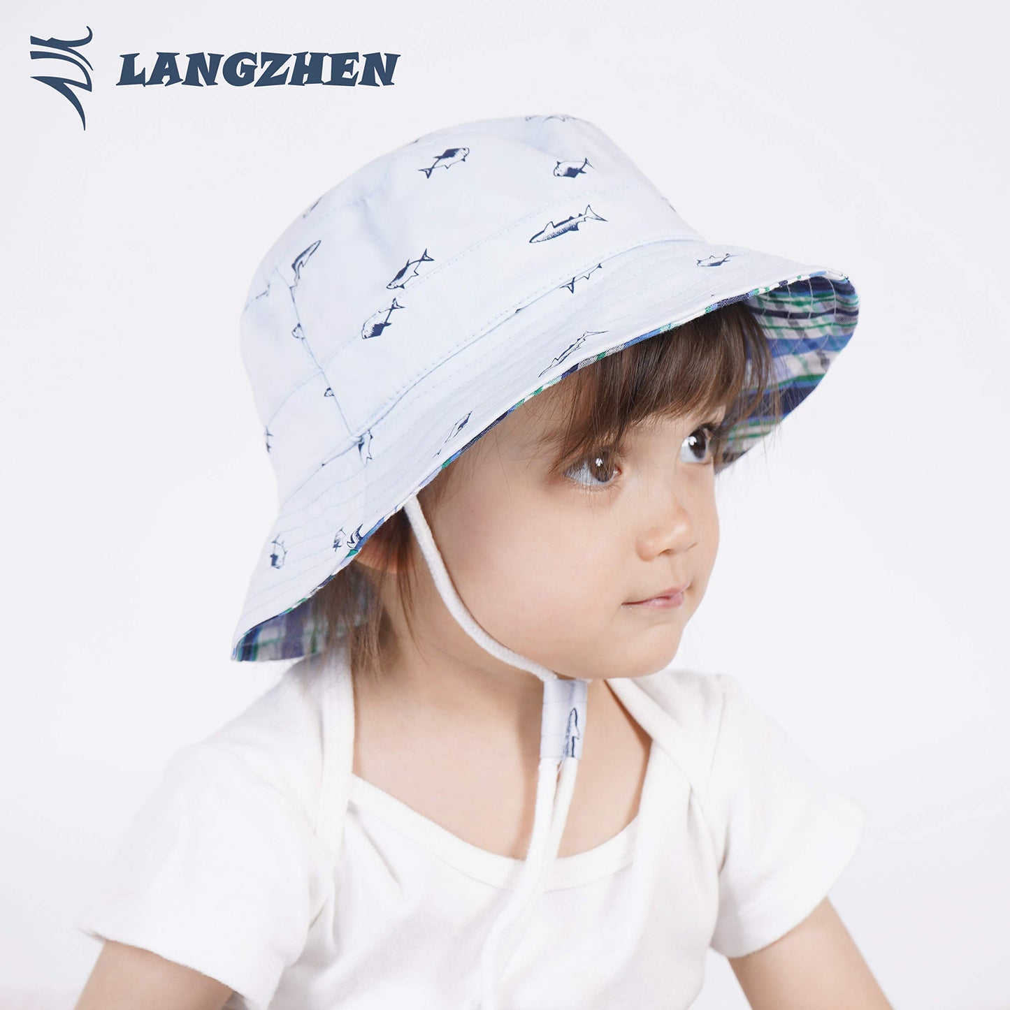 Langzhen Sun Protection Hat For Kids Toddler Boys Girls Wide Brim Summer Outdoor Hat Cotton Baby Bucket Hat With Chin Strap (Lig