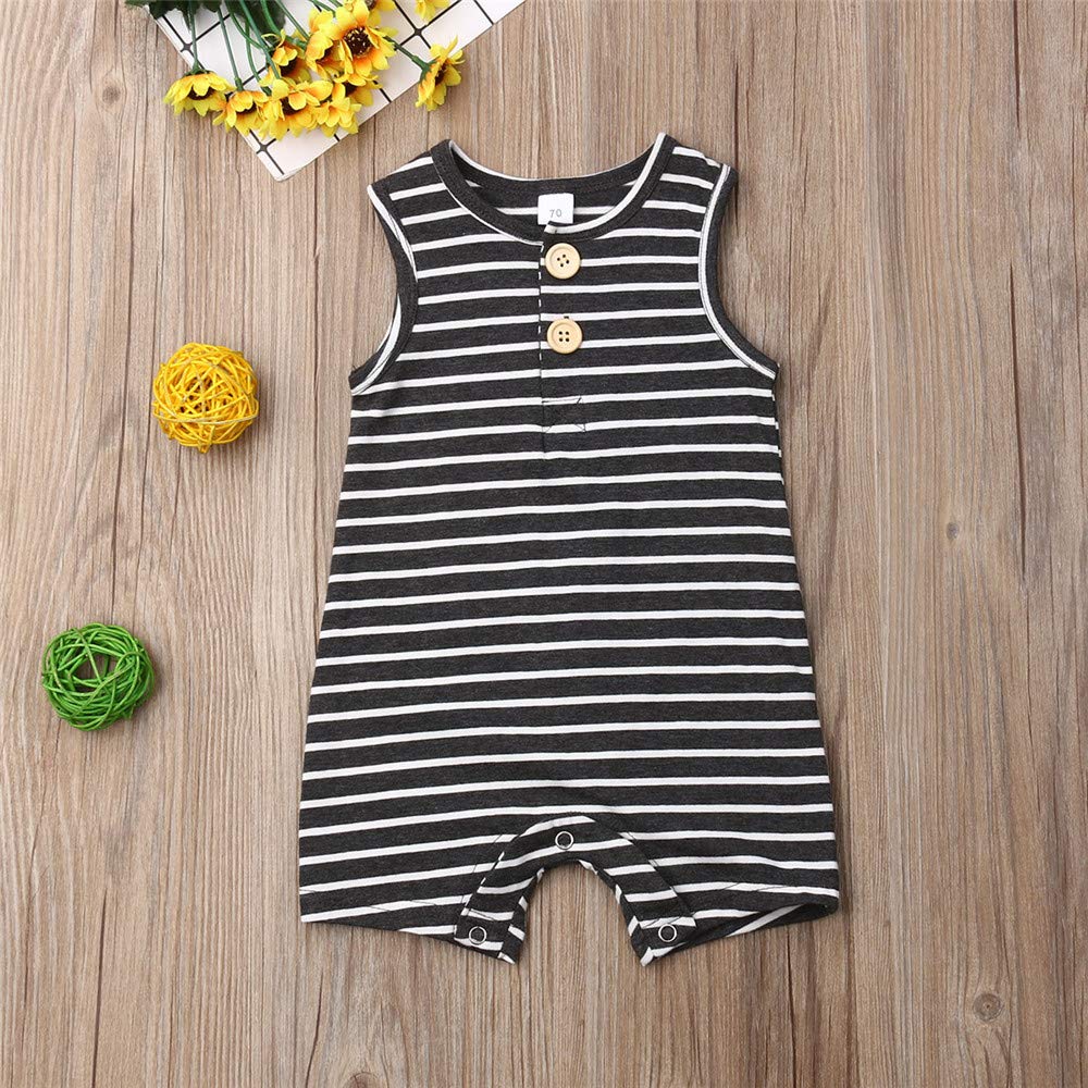 Iddolaka Newborn Summer Baby Boy Girl Romper Bodysuit Jumpsuit Playsuit One Piece Outfit Clothes (A-Gray Stripes, 0-6 Months)