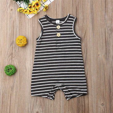 Iddolaka Newborn Summer Baby Boy Girl Romper Bodysuit Jumpsuit Playsuit One Piece Outfit Clothes (A-Gray Stripes, 6-12 Months)