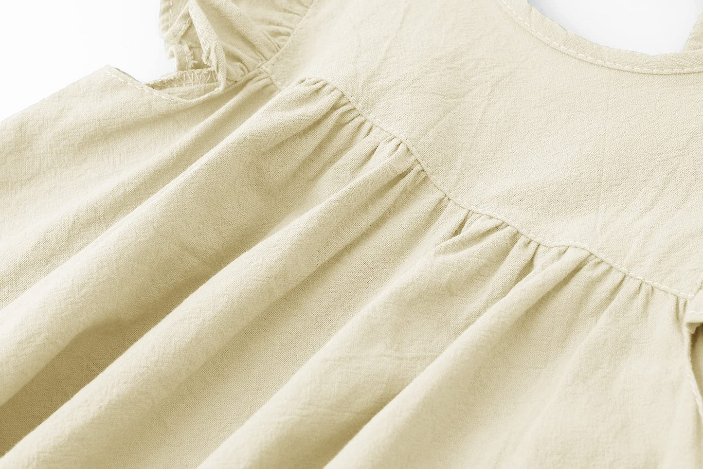 Lyxiof Toddler Baby Girl Cotton Linen Dress Ruffle Sleeve Halter Sleeveless Kids Casual Dresses Beige 100Cm