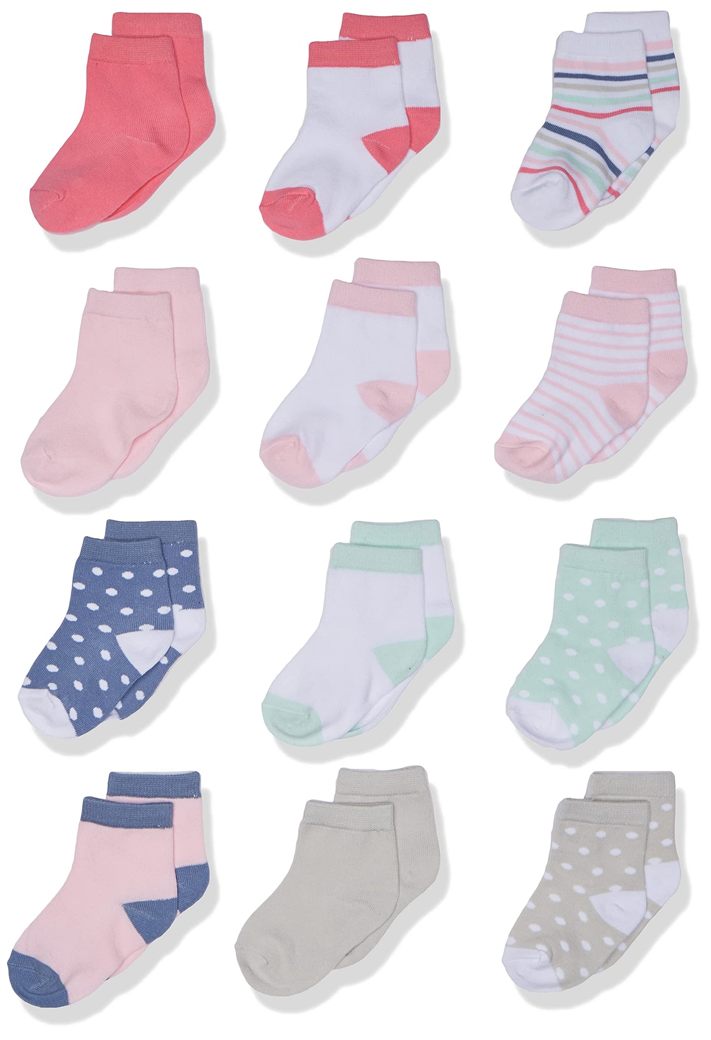Hudson Baby Unisex Cotton Rich Newborn And Terry Socks, Girl Stripe, 6-12 Months