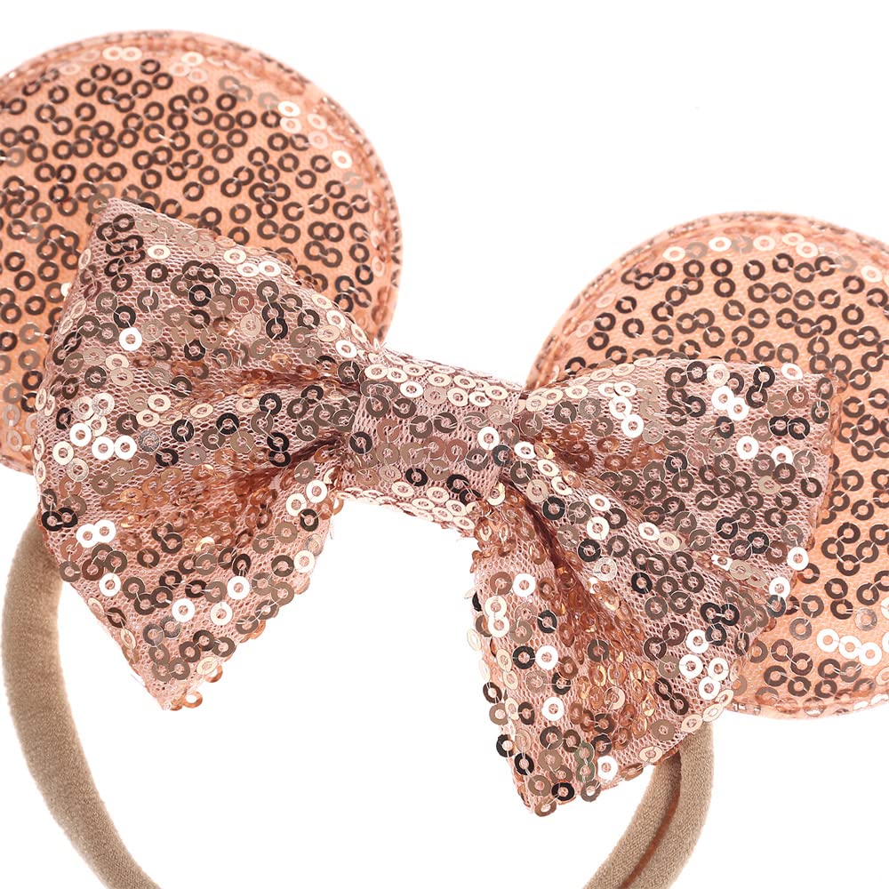 JIAHANG Mouse Ears Sequin Bow Nylon Hairband, Hair Bow Nylon Headband, Soft Elastic Costume Headwear for Baby Girl Newborn Toddl