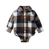 Happyma Newborn Baby Boy Girls Plaid Outfit Flannel Romper Infant Long Sleeve Button Down Plaid Bodysuit (Brown, 18-24 Months)