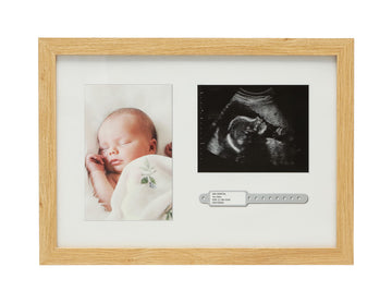 Kate & Milo Bracelet ID Photo and Sonogram Frame, Pregnancy Keepsake Frame, Wooden Newborn Baby Sentiment Frame