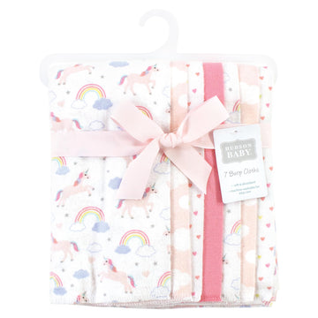 Hudson Baby Unisex Baby Cotton Flannel Burp Cloths, Unicorns Rainbows 7 Pack, One Size