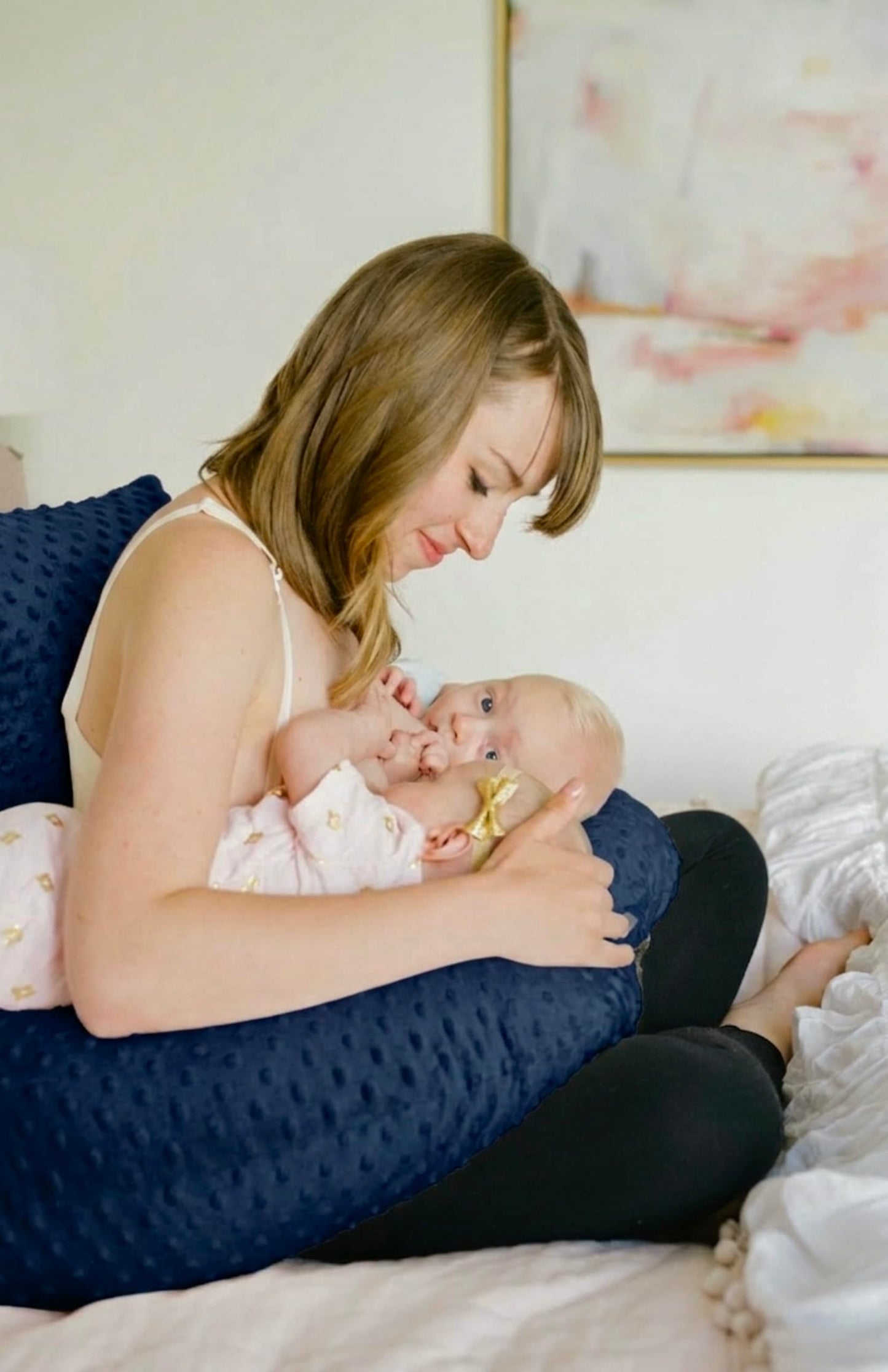 Twin Z Pillow Navy - The #1 Rated Twin Breastfeeding and Bottle Feeding Pillow! A Must Have for Twins! - Cuddle Navy DOTS The Ul