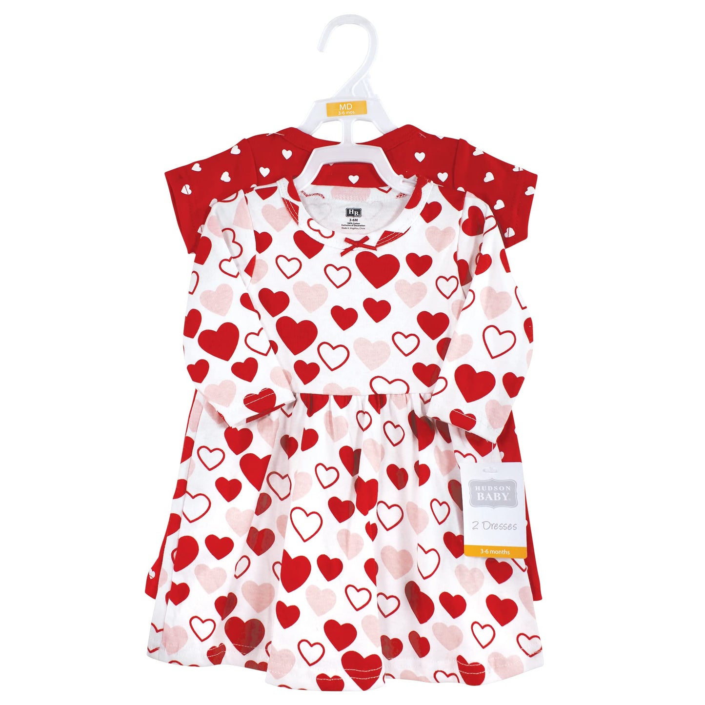 Hudson Baby Baby Girls Cotton Dresses Casual Dress, Red Pink Hearts, 12-18 Months Us