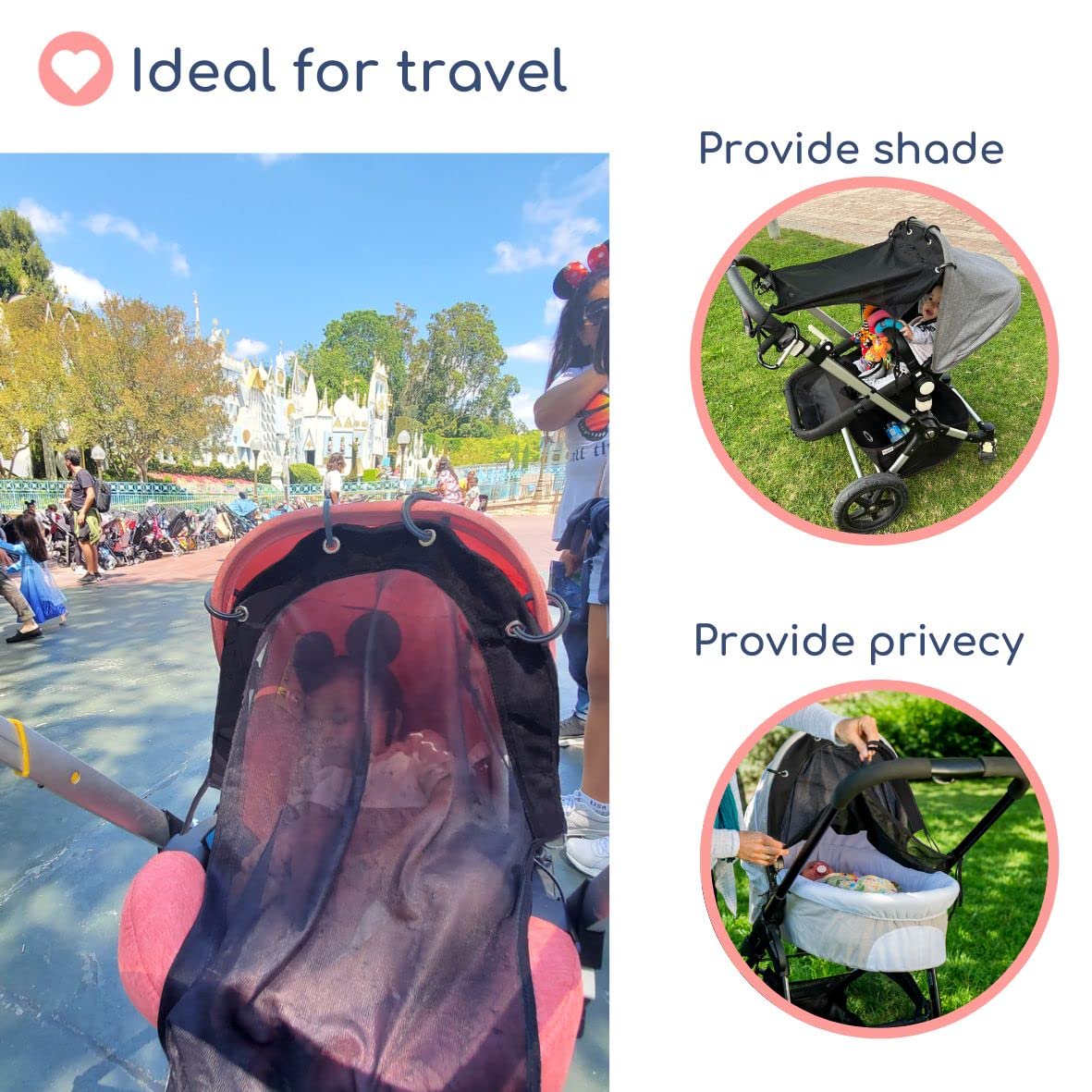 Stroller Sun Shade (Medium Black) - Universal Adjustable Spf 30+ Sunshade With See Through, Strollers Canopy Stroller Shade Exte
