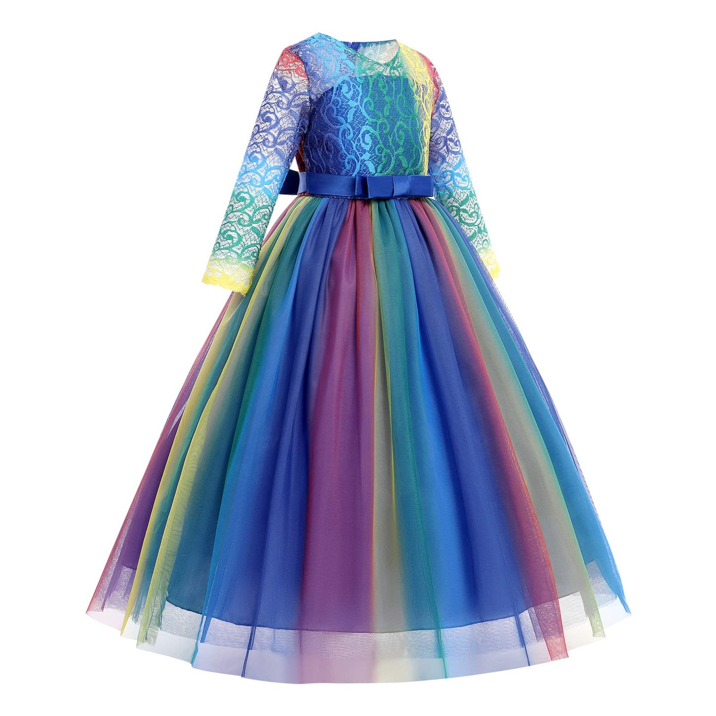 Flower Girls 3/4 Sleeve Floral Lace Tulle Communion Pageant Dresses Kids Big Girls Princess Birthday Carnival Christmas Baptism