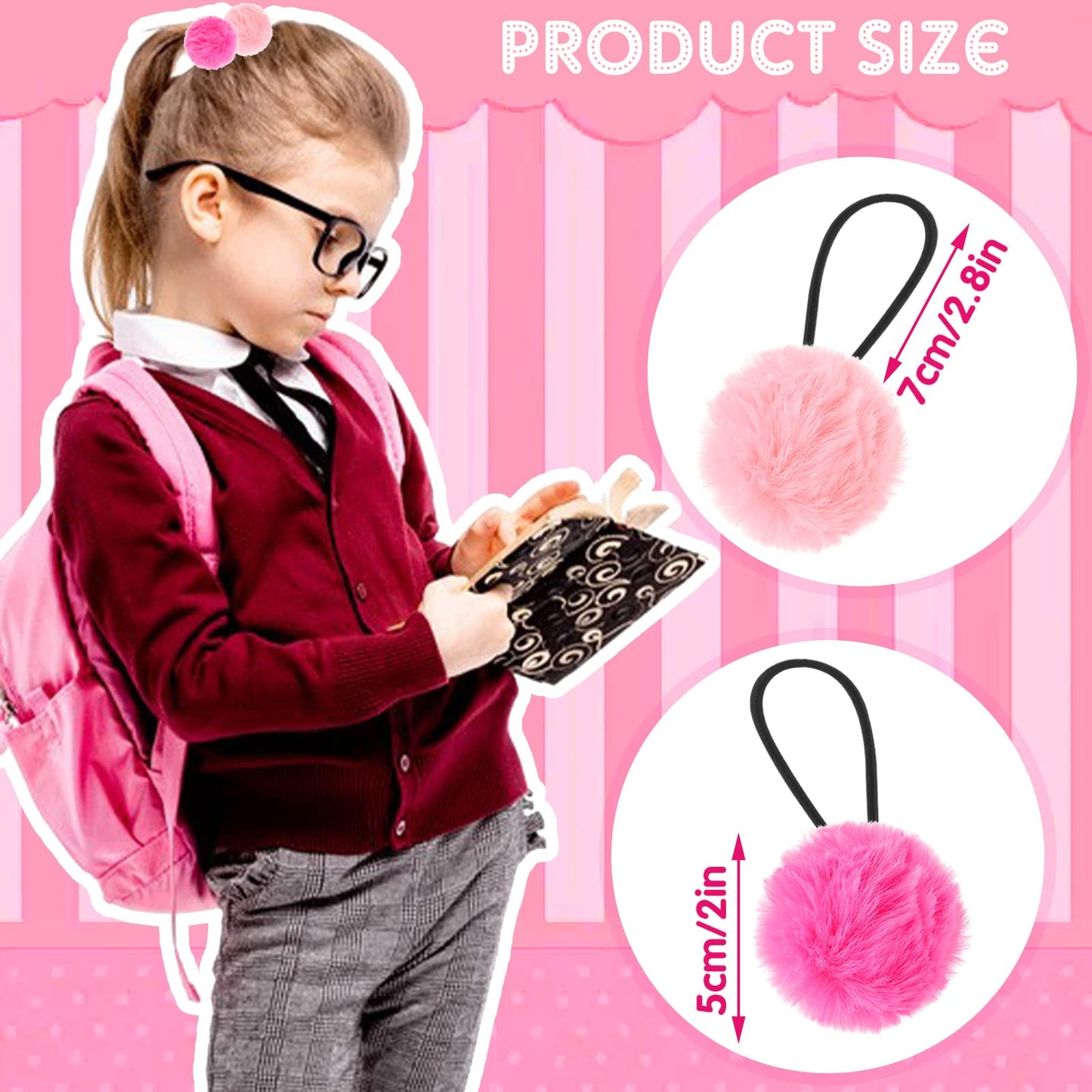 Lusofie 4 Pairs Pom Pom Hair Ties Fluffy Elastic Hair Baby Ties Hair Accessories Bows Stretchy Nylon Hairbands