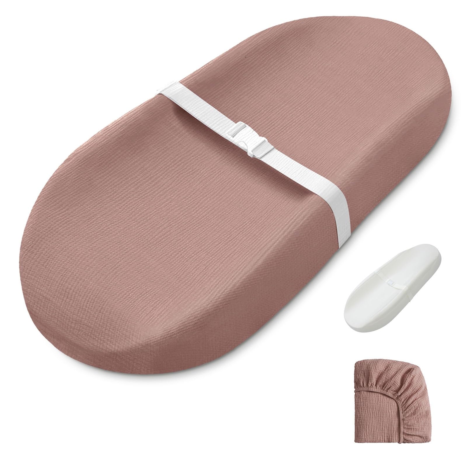 Blissful Diary Muslin Baby Changing Pad With Waterproof Lining Foam, Diaper Changing Table Pad With Cover For Dressers (Dusty Pi