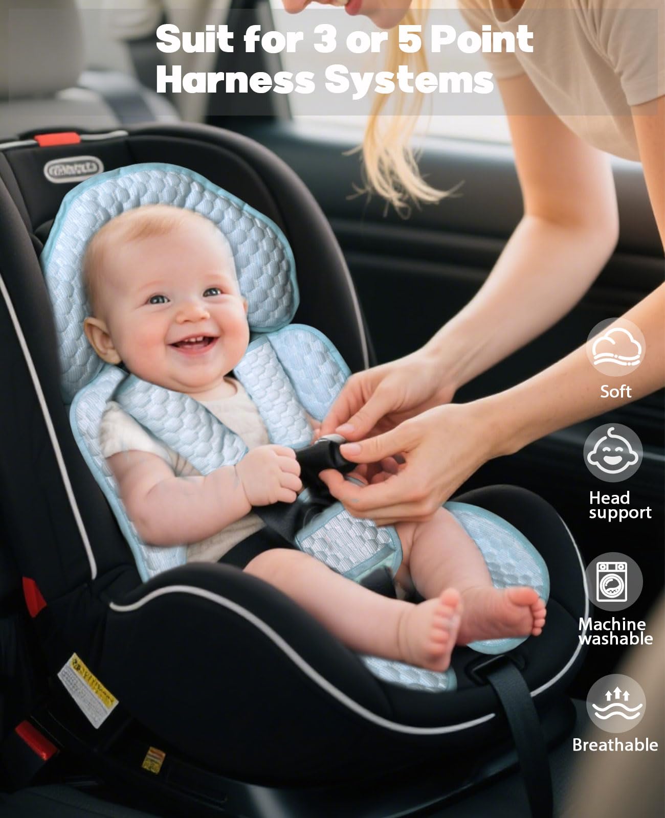 Infant Car Seat Insert, Reversible Baby Carseat Cushion 2-in-1 for Newborns Toddlers Head & Body Support Pad for Carseats, Strol
