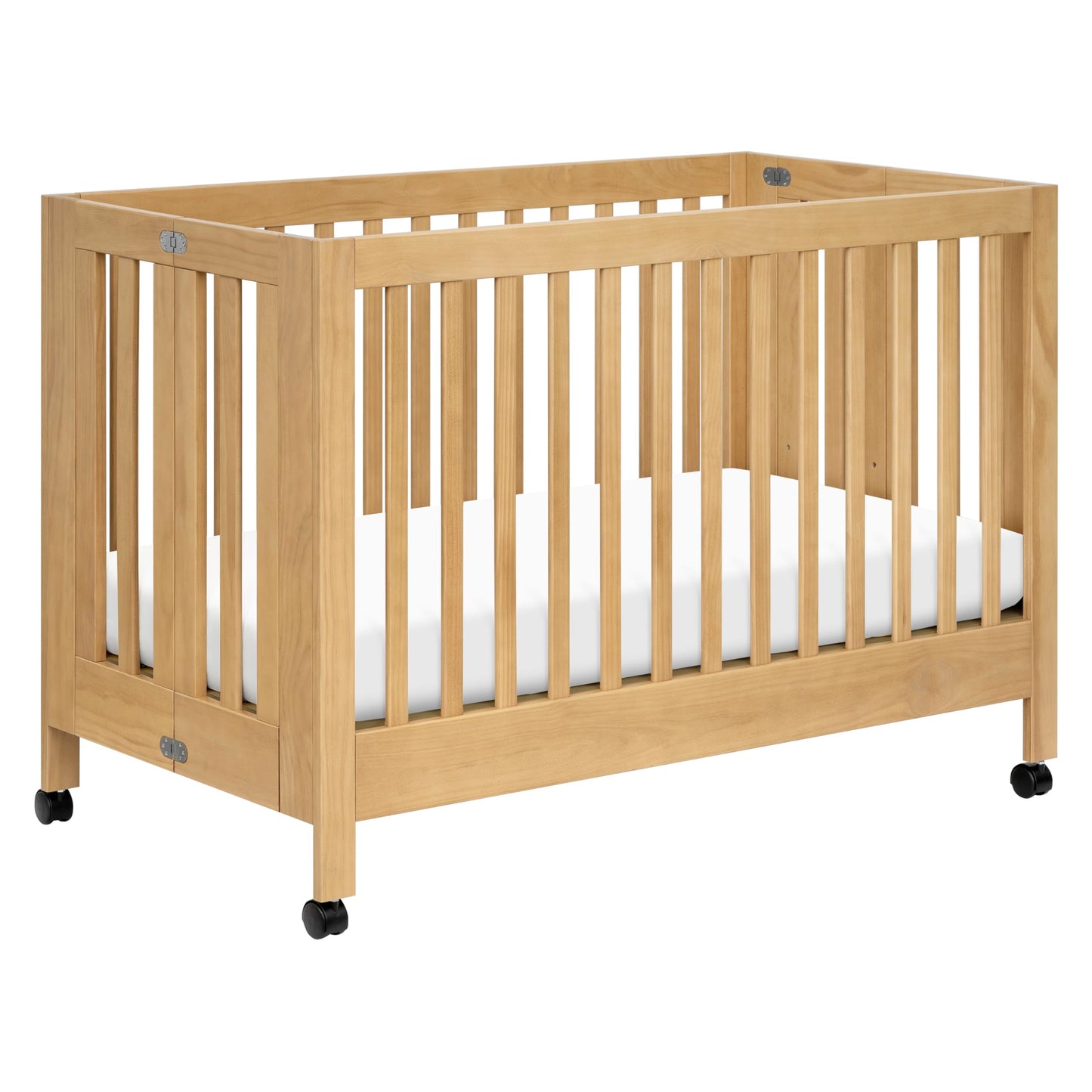 babyletto Maki Full-Size 2-in-1 Portable Folding Crib with Toddler Bed Conversion Kit in Honey, Greenguard Gold Certified