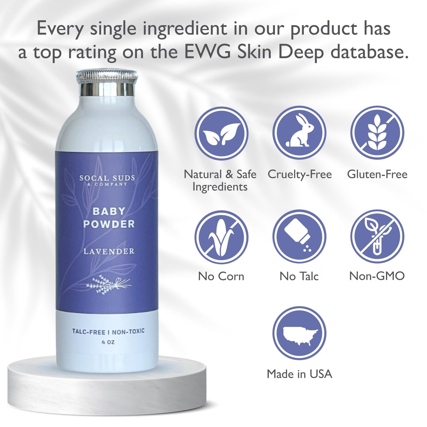 Socal Suds & Company - Natural Baby Powder Talc-Free - With Arrowroot Powder, Kaolin, Aspen Bark Extract For Soft Soothing Prote
