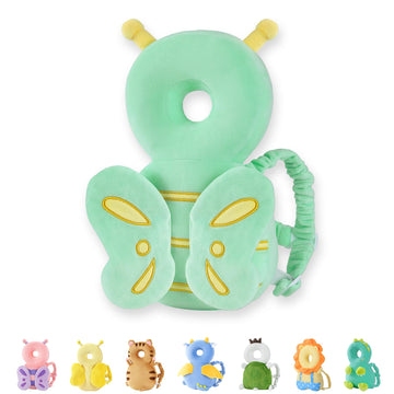JunNeng Baby Head Protector Backpack, Toddler Fall Head Protection Cushion, Green Butterfly