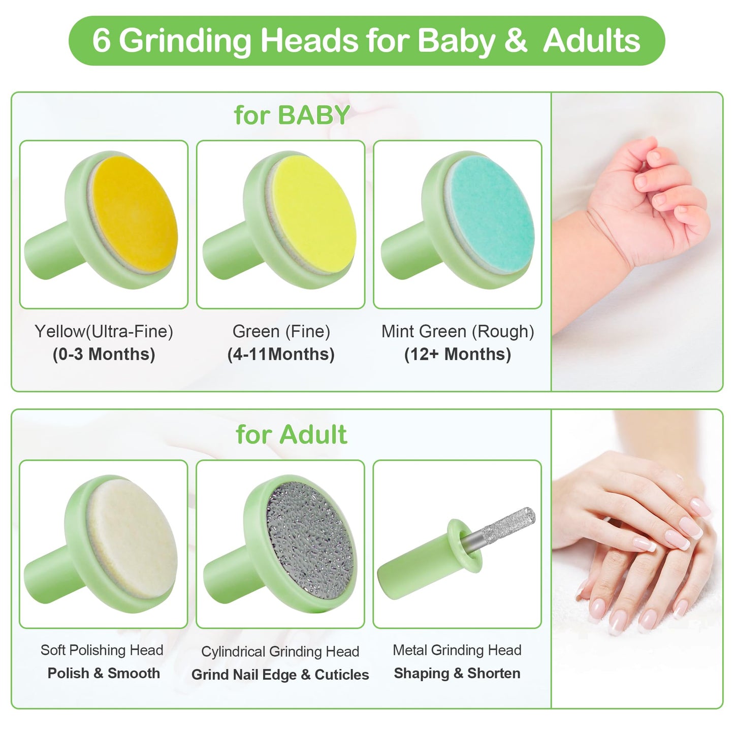 Ottolives Baby Nail Trimmer Electric Newborn Toddler, Safe Baby Nail Clippers Set With Light And 6 Replacement Heads, Baby Nail