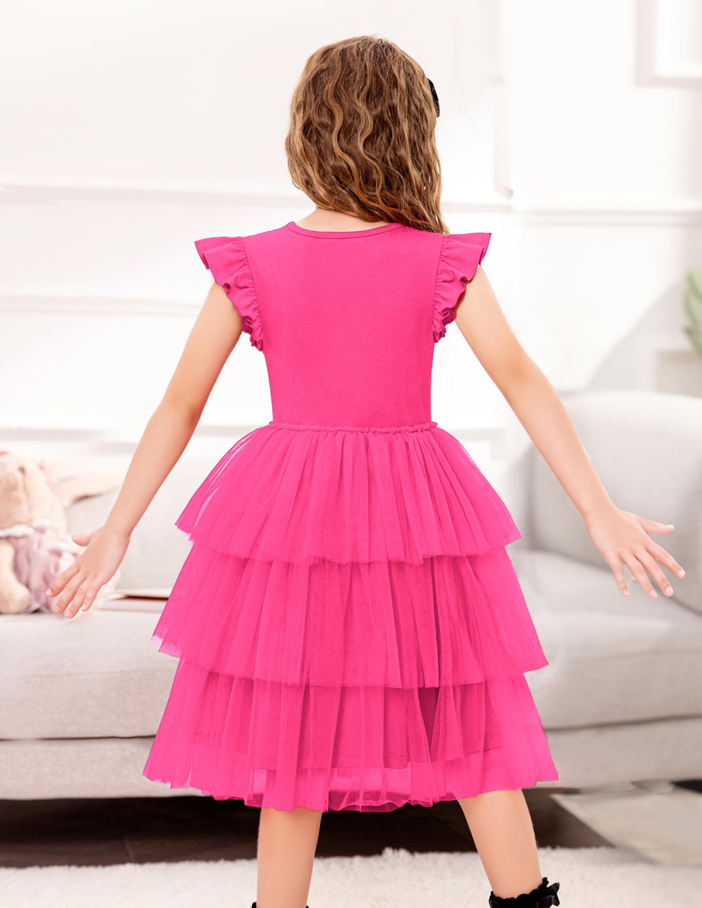 Arshiner Girl Dresses Toddler Ruffle Tutu Dress Cute Hot Pink Valentine Christmas Birthday Party Sundress 6-7 Years