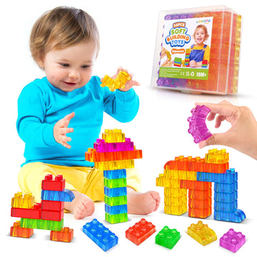 LESONG Sensory Soft Building Blocks for Toddlers:36 Pcs Jelly Squishy Stacking Blocks for Toddlers 1-3, Sensory Toys for Kids wi