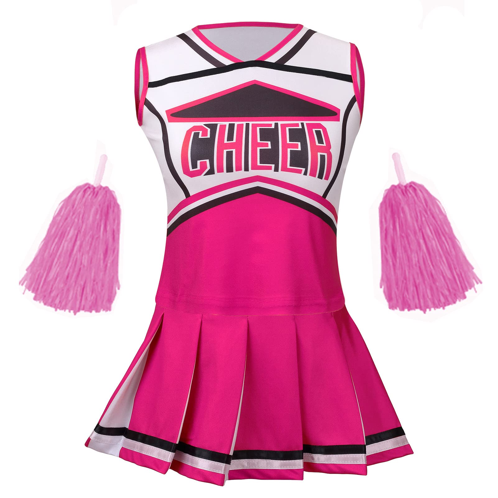 Yolsun Cheerleader Costume For Girls, Kids Cheerleading Outfit, Child High School Cheer Leader Dress Up Halloween Party Role Pla