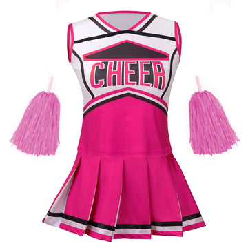 Yolsun Cheerleader Costume For Girls, Kids Cheerleading Outfit, Child High School Cheer Leader Dress Up Halloween Party Role Pla