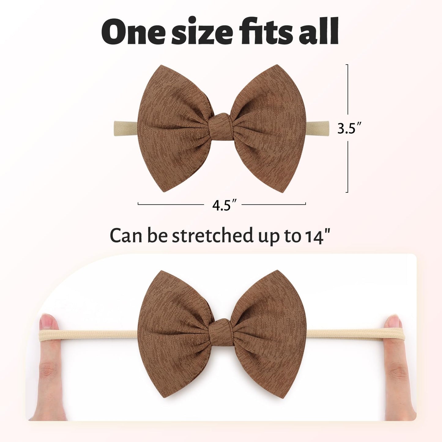 Lanmerry Big Bows Hairbands, 8 Pcs Handmade Baby Girl Headbands With Bows, Stretchy Nylon Newborn Toddler Hairbands, Tan