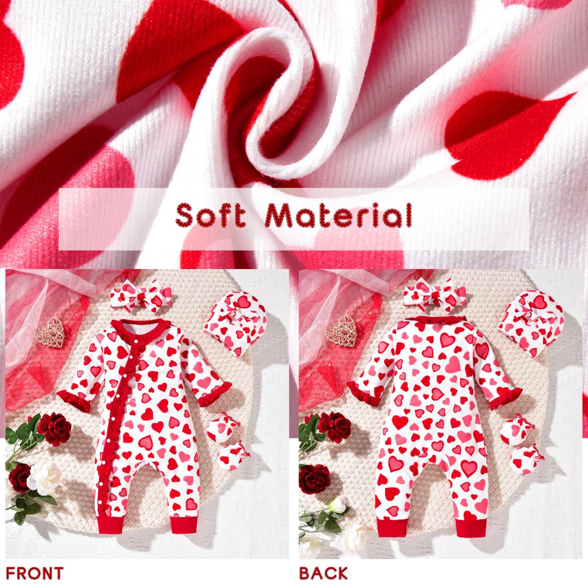 Aalizzwell 0-3 Months Newborn Baby Girls Valentines Day Romper Infant Heart Clothes Coming Home Outfit Clothing