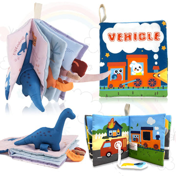 Richgv Baby Books Toys 6-12 Months, 2 Packs Interactive 3D Baby Cloth Books, Newborn Toys Gifts, Touch and Feel Crinkle Books, M
