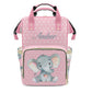XOZOTY Polka Dot Elephant Pink Diaper Bags Backpack Personalized Baby Nursing Nappy Travel Tote Bag Gifts for Mom Girl